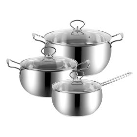 Sleek Stainless Steel 6-Piece Cookware Set: Mirror Polished Interior and Exterior, 0.5mm Thickness, G-Type Glass Lids