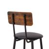 Bar Table Set with 2 Bar stools PU Soft seat with backrest, Rustic Brown, 23.62'' W x 23.62'' D x 35.43'' H