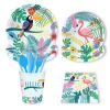 Hawaii Flamingo Paper Plates Party Supplies Toucan Tableware Birthday Party Floral Greenery Plants Theme Cutlery Set Disposable Dinnerware Dessert Pla