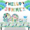 Hawaii Flamingo Paper Plates Party Supplies Toucan Tableware Birthday Party Floral Greenery Plants Theme Cutlery Set Disposable Dinnerware Dessert Pla