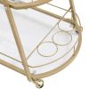 Golden Mobile Bar Serving Cart with Wine Rack and Glass Holder, 3-tier Shelves, Metal Frame and Temper Glass