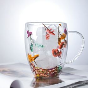 Creative Non-hot Hand Dried Flower With Handle Glass Insulation Double-layer Cup (Option: Dried Flower Cup)