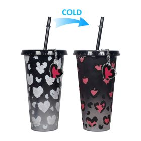 Household Fashion Simple Plastic Color Changing Cup With Straw (Option: Black Single Cup With Keychain-701 To 800ml)