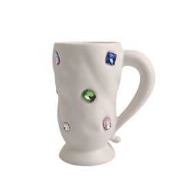 Gem Mug High-grade Coffee Cup Light Luxury Good-looking Lovers Ceramic Cup (Option: Matte Coconut Milk White-301to400ml)