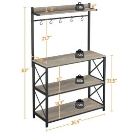 4-Tier Bakers Rack Kitchen Storage Shelf with S-Hooks (Color: Gray)