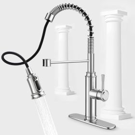 Kitchen Faucet - Spring Kitchen Sink Faucet with 3 Modes Pull Down Sprayer; Single Handle&Deck Plate for 1or3 Holes; 360Â¬âˆž Rotation; Spot Resist Stain (Color: as Pic)