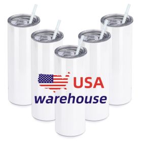 US Warehouse White 20Oz Stainless Steel Heat Transfer Printing Tumbler 20oz Straight Sublimation Tumbler 25PCS/Case (sublimation tumbler: 20oz with plastic straw)