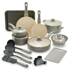 18-Piece Soft Grip Toxin-Free Healthy Ceramic Non-Stick Cookware Set,Dishwasher Safe (Set Color: Gray)