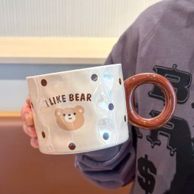 Mug With Lid Couple Little Bear Ceramic Water Cup Girls Creative Breakfast Cup (Option: Single Cup Dot-410ML)